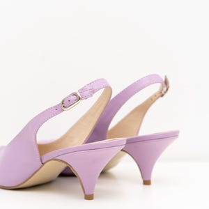 Lilac Leather Slingbacks, Kitten Heel Pointed Toe, Handmade Wedding Guest Shoes image 7