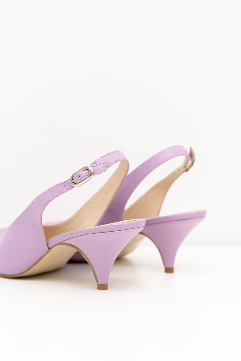 Lilac Leather Slingbacks, Kitten Heel Pointed Toe, Handmade Wedding Guest Shoes image 7