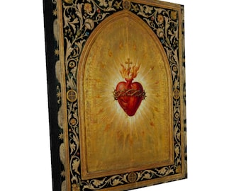 Sacred Heart of Jesus Catholic Wood Panel Art, Prayer Corner Decor, Religious Gift