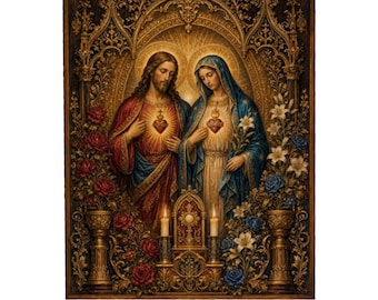 Heiligstes Herz-Unbeflecktes Herz-katholische Kunst, Jesus Mary Devotionalie Hausaltar-Dekor