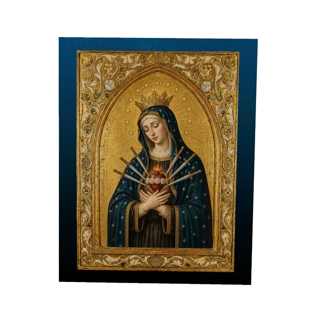 Our Lady of Sorrows Catholic Wood Panel, Seven Swords Marian Icon ...