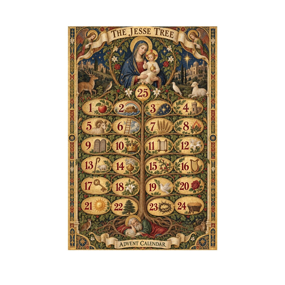 The Jesse Tree Advent Calendar, Catholic Christmas Countdown Wall Art ...