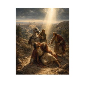 Lámina de la Conversión del Apóstol San Pablo, Colección Luz Sagrada, Arte mural católico (Personalización disponible)