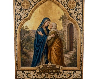 Die Heimsuchung Rosenkranz Geheimnis katholische Wandkunst | Mary und Elizabeth Kunstwerk | Christliche Wohnkultur