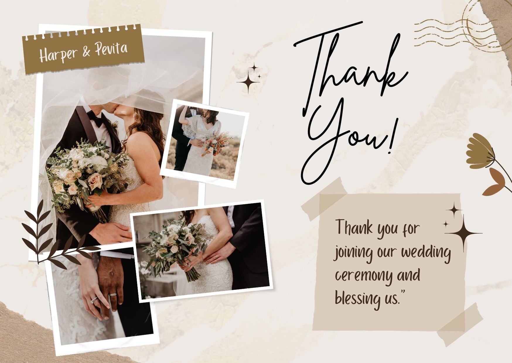 Editable Photo Wedding Thank You Card Template (digital Download) - Etsy
