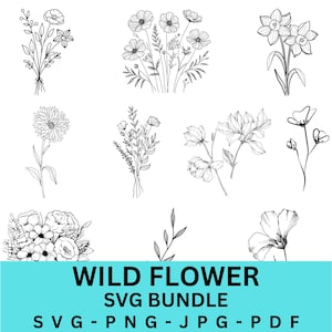 Wildflower Svg Bundle,Flower svg,Floral svg Bundle,Minimalist Flower Bouquet,Floral svg,Botanical svg,nature svg, flower sketch svg,Svg,Pdf
