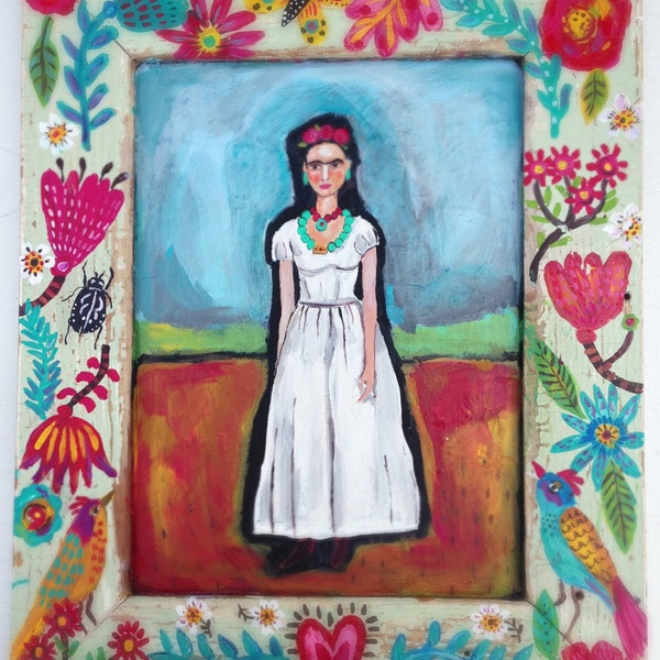 Mexican Folk Painting Rustic Frame