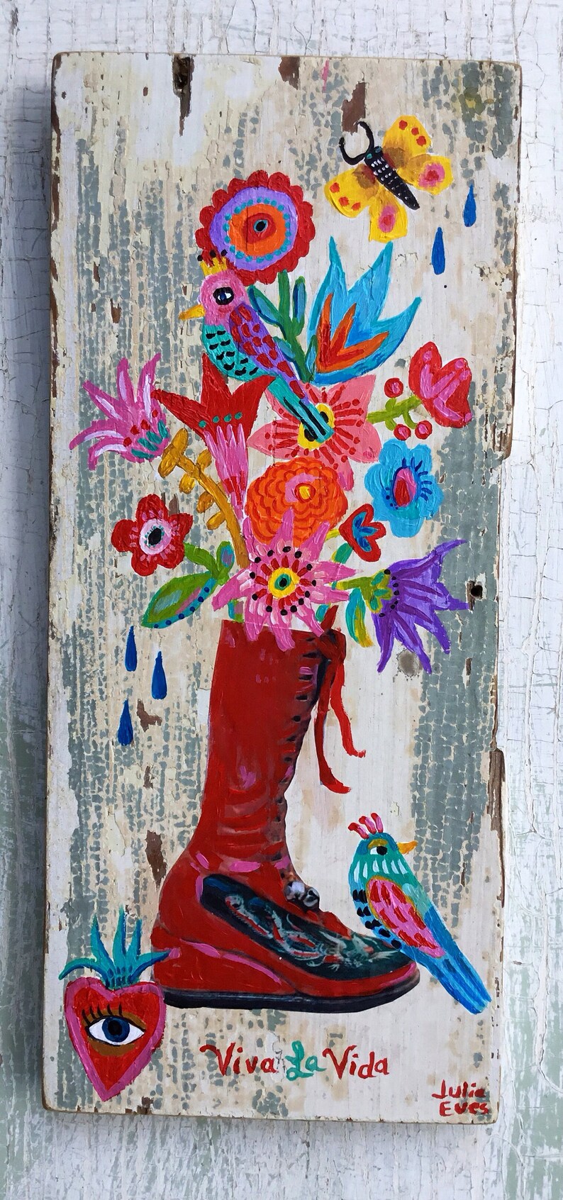 Mexican Folk Art Painting on Rustic Wood Etsy