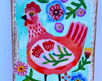 Folk Art Chicken Painting