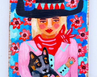 Folk Art Cowgirl Painting