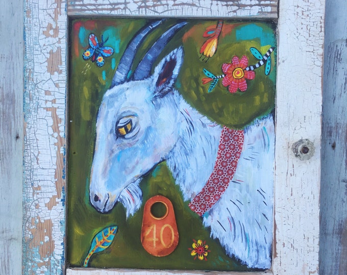 Comtempary Folk Art Goat Painting Etsy