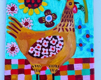 Folk Art Chicken Painting