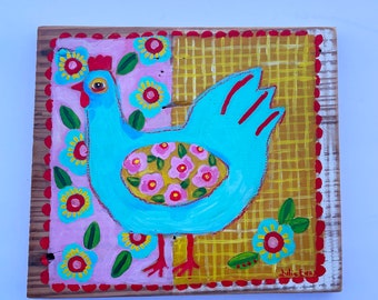 folk art chicken painting