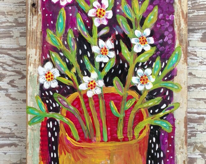 Original Painting on Rustic Wood Floral Etsy
