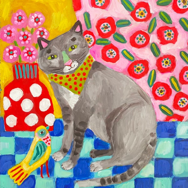 Folk Art Cat Painting