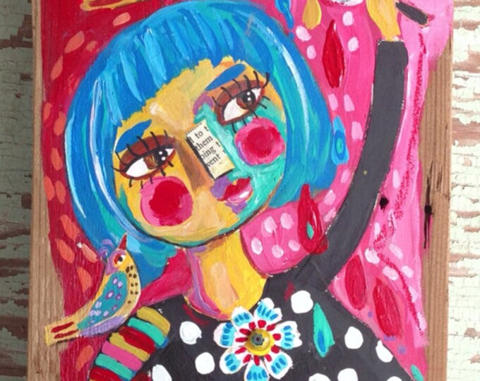 Mixed Media Folk Art Artist Girl - Etsy