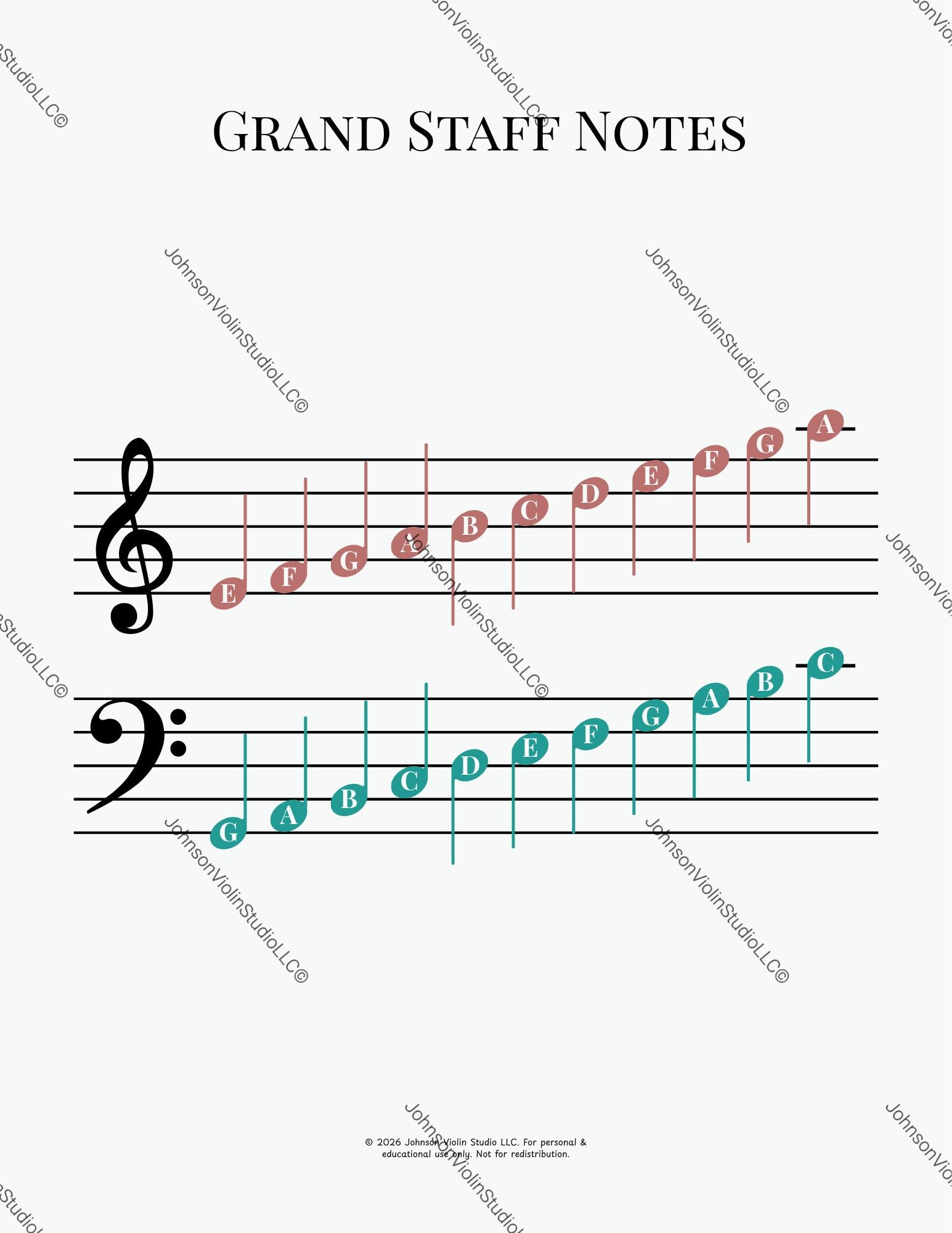 Grand Staff Notes | Music Classroom Poster | Digital Printable - Etsy