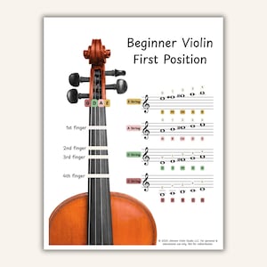 Tabella delle diteggiature per la prima posizione del violino per principianti / Stampabile digitalmente
