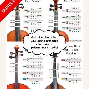 String Orchestra Beginner Fingering Charts for Violin, Viola, Cello, and Double Bass (Digital Printable)