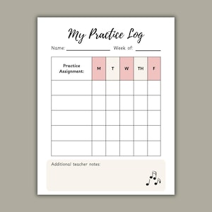 Practice Log for Music Students V1 (Digital Printable)