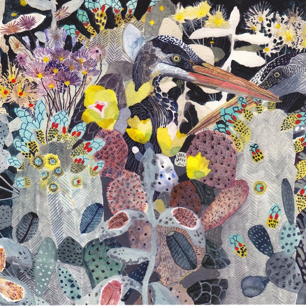 Night Garden with Herons- Archival Print