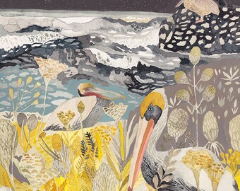 Winter Pelicans and Yarrow - Archival Print