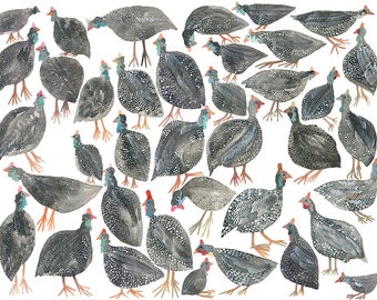 Guinea Fowl Gathering - Archival Print
