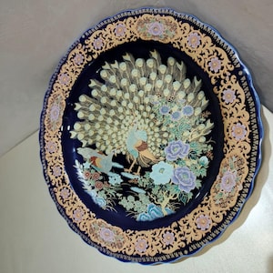 Original 1976 Moroccan Peacock Plate – Handmade Hand-Painted Ceramic Art