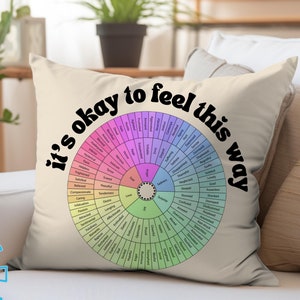 RETRO Feelings Wheel Pillow, Emotions Wheel Pillow, Mental Health Therapist Counselor Office Decor, Meditation Pillow Mindful Self Care Gift