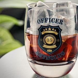 Police Retirement Whiskey Glass Set Gift, Custom Personalized Retirement Present, Gift for Police Officer, Blue Lives Matter First Responder