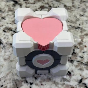 Portal Weighted Companion Cube Inspired Sticky Note Holder - 3D Printed Adapter Included for Heart Shapes