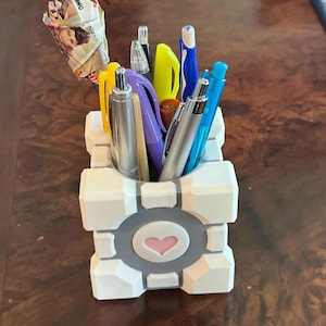 Portal Weighted Companion Cube Inspired Pencil and Pen Holder - 3D Printed