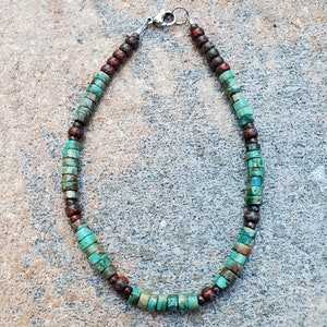 Turquoise & Red Anklet,  8 3/4&quot; Anklet/Bracelet;  Beaded Anklet; Beach Jewelry; Surfer, Surf Jewelry; Summer Vibes; Tropical; Boho; A23