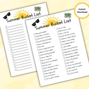 Printable Summer Bucket List for Kids, Blank & Prefilled, Instant Download, Summer Fun List, Summer Break Fun, Family Summer Activities