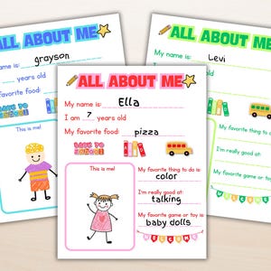 All About Me Printable Worksheet, Back to School Activity for Kids, First Day of School PDF, Get To Know Me Student Sheet for Teachers, Home