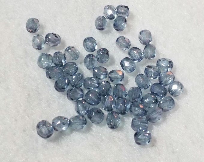50 4mm Luster Trans Blue Faceted Czech Glass Firepolish Beads