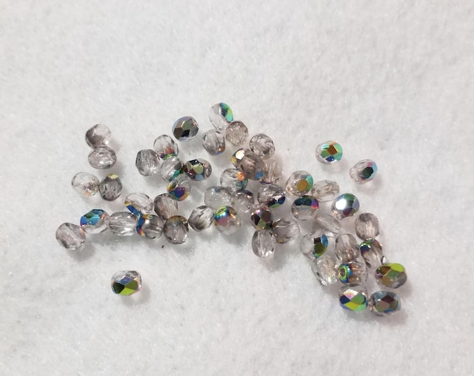 50 4mm Crystal Vitrail Clear Faceted Czech Glass Firepolish Beads