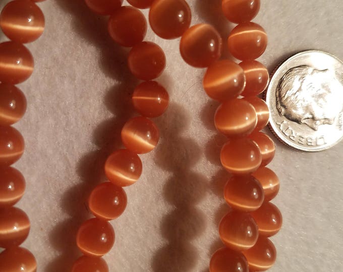 50 6mm AA Grade Burnt Sienna Brown Cat's Eye Fiber Optic Round Beads