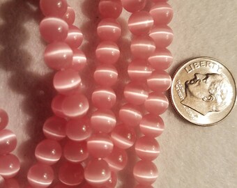 10 Loose Tube Beads - Fiber Optic Oval Glass Cat's Eye Beads With Defined Grade A Chatoyancy