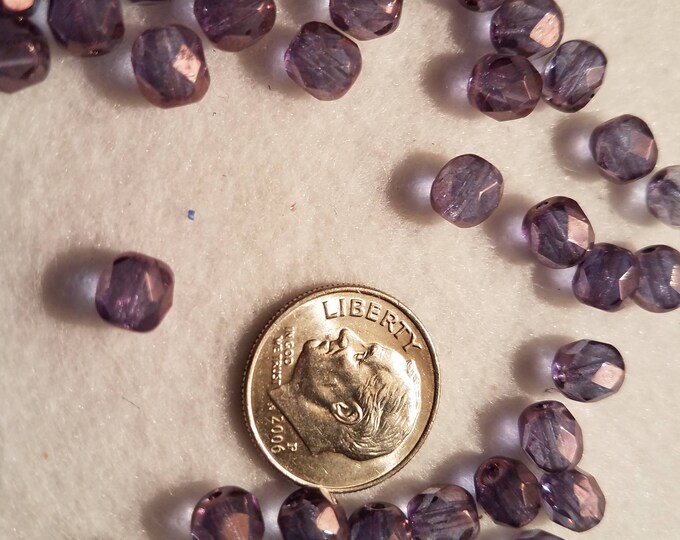 50 6mm Luster Amethyst Purple Czech Glass Firepolish Beads