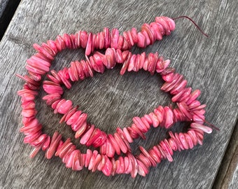 Pink Mother Of Pearl Shell Chip Beads Strand