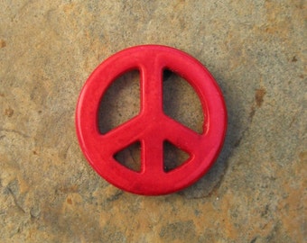 Red Howlite Turquoise Peace Sign Pendant