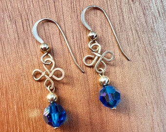 Blue Swarovski Crystal Handmade Gold Earrings, Crystal Drop Earrings, Crystal Dangle Earrings, Wedding Earrings, Bridal Earrings