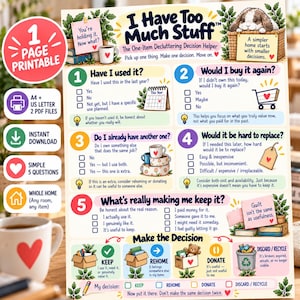 Hoja de trabajo para la toma de decisiones sobre cómo ordenar y deshacerse de lo innecesario / Guía de organización del hogar (Descarga digital)
