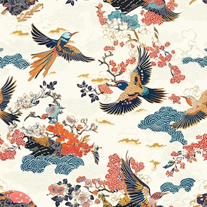 japanese fabric. colored_japanese_bird fabric