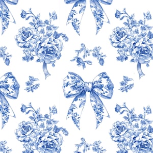 French blue toile  fabric of Ribon deco. 60” with fabric by the yard. for toile craft. Vintage Classic.