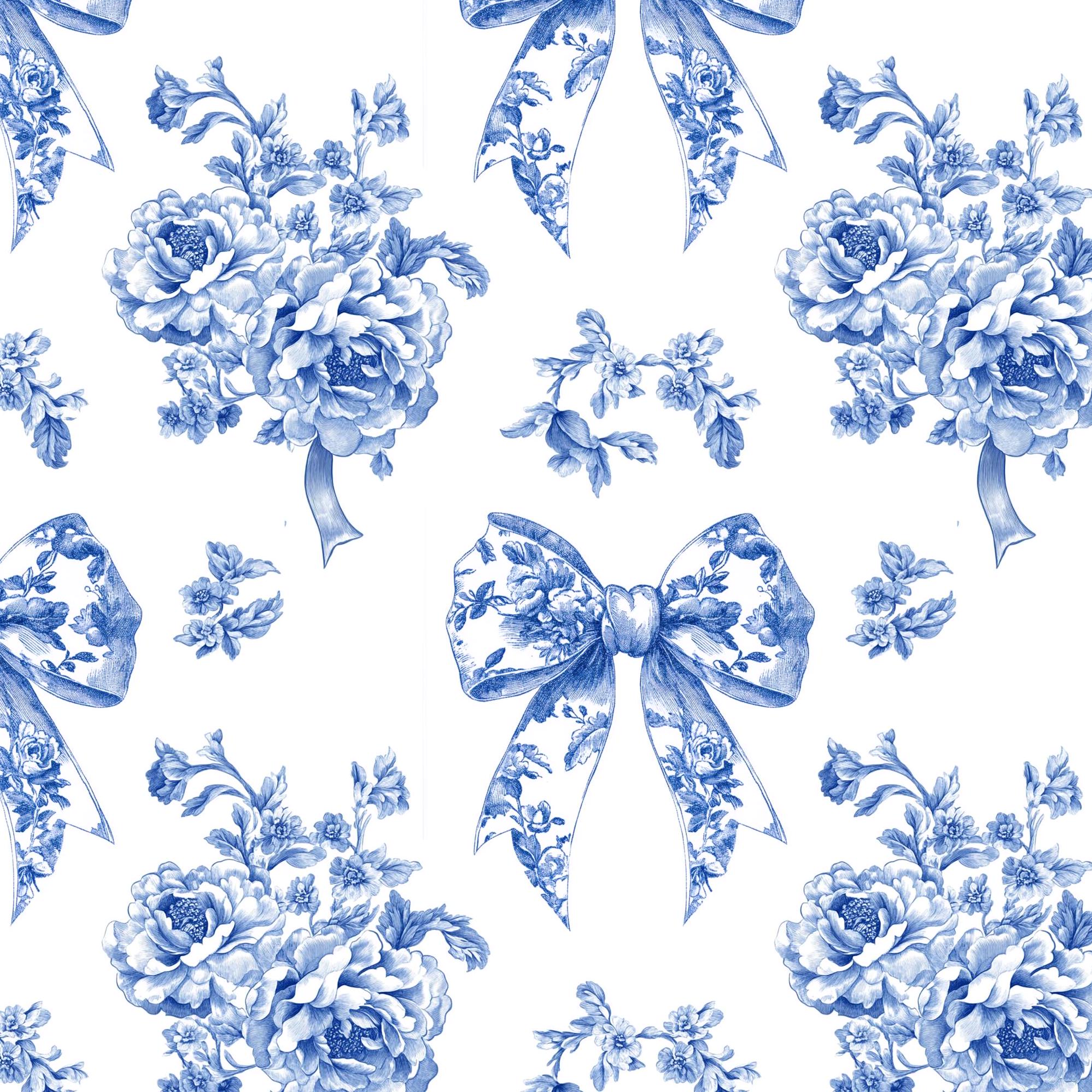 French blue toile  fabric of Ribon deco. 60” with fabric by the yard. for toile craft. Vintage Classic.