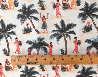 Vintage Hawaii Tiki Fabric - Soft and Lightweight 100% Poly, Ideal for Clothing, by Yard - US Shipping