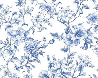 Blue toile Fabric fabric by the yard. 60”with french style toile fabric for homedeco, tablecloth, curtain.