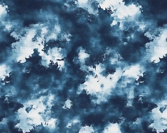 blue tie dye printed fabric by yard. Indigo. Shilbori